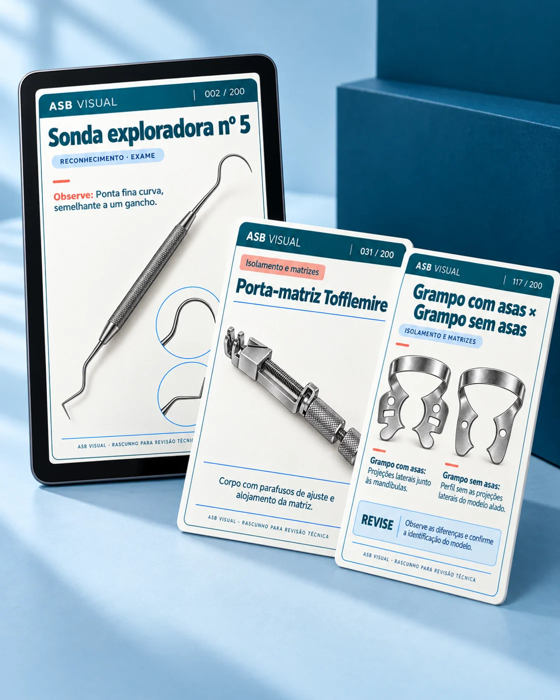 Apresentação dos cards ASB Visual em um tablet e em exemplos impressos